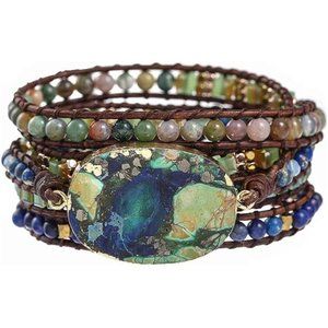 Women Boho Handmade Natural Stone Crystal Leather Bead Wrap Bracelets Collection